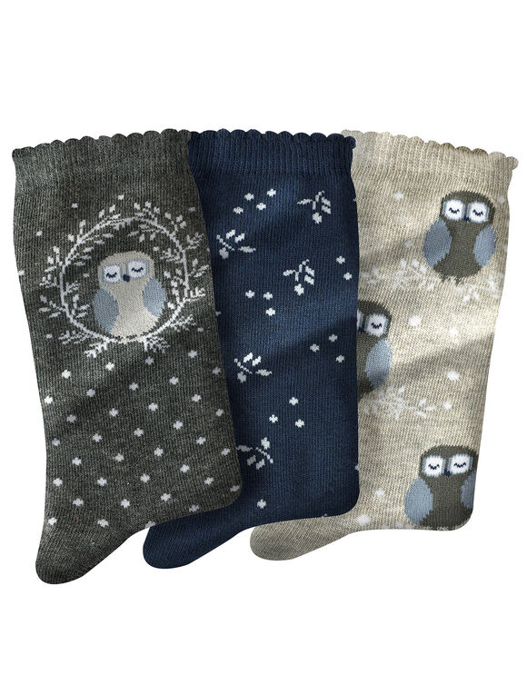 Fantasiesokken met "uil" motieven - set van 3 paar (grijs / marine) Fantasiesokken met "uil" motieven - set van 3 paar (grijs / marine)